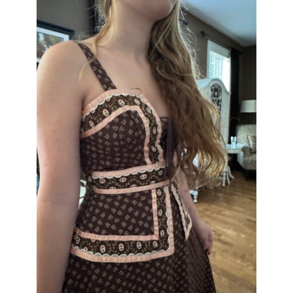 Gunne Sax 70's rare brown pink prairie maxi lace corset sundress cottagecore XS - Picture 6 of 17